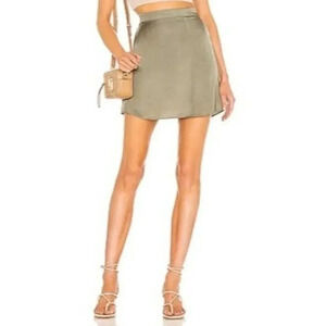 Nation LTD Birdie Olive Green Satin Mini Skirt S